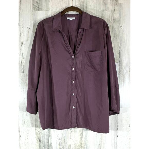 J Jill Button Up Blouse Size Large Petite Dusty Plum 3/4 Sleeve V-neck Modal - Picture 1 of 8